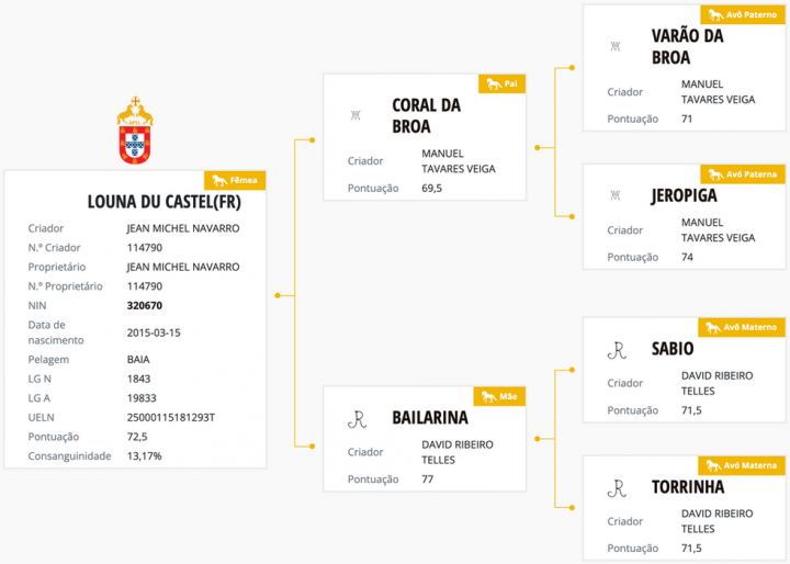 Généalogie - Louna du Castel, jument psl isabelle fumée